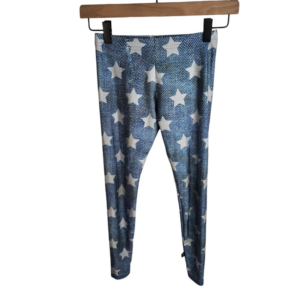 Terez Girls Star Print Leggings‎ Size Medium Blue White Digitized Print USA